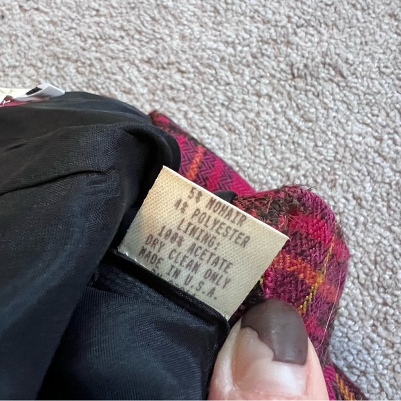 Vintage Y2K Cache Plaid Mini Skirt Wool Blend 8 Magenta - Picture 6 of 8